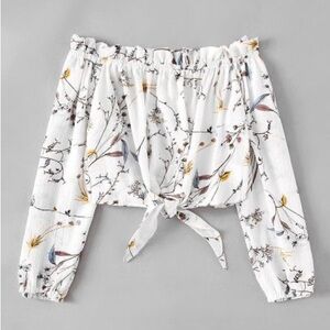 VICI floral off shoulder tie front crop top